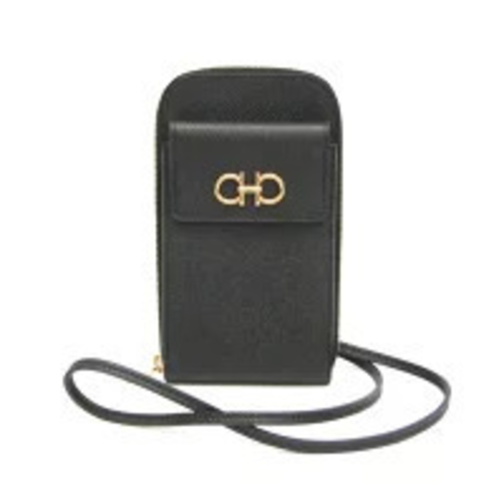 Salvatore Ferragamo Gancini Leather Shoulder Bag Black